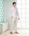 Cotton Linen: Red Blue Alternate stripes On White Shirt