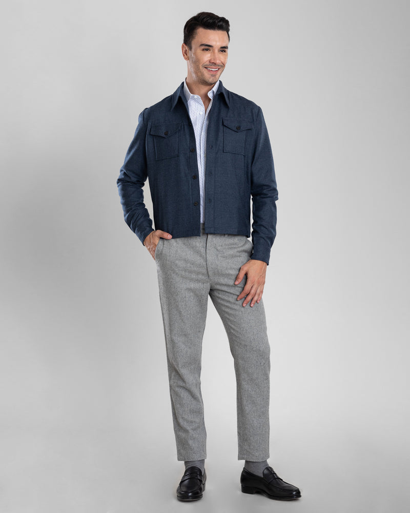 Marineblaue Dugdale-Hemdjacke aus Wollflanell