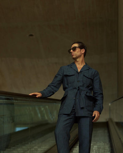 Safari Jacket in Linen Dark Indigo