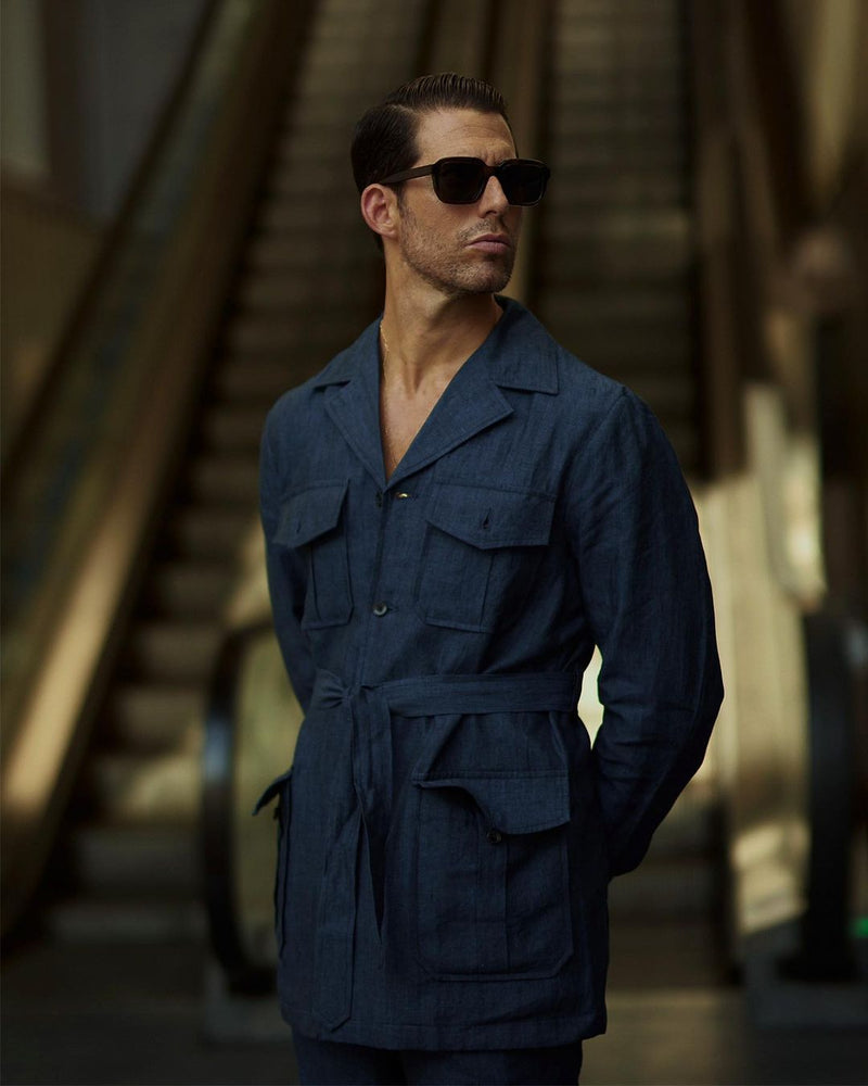 Safari Jacket in Linen Dark Indigo