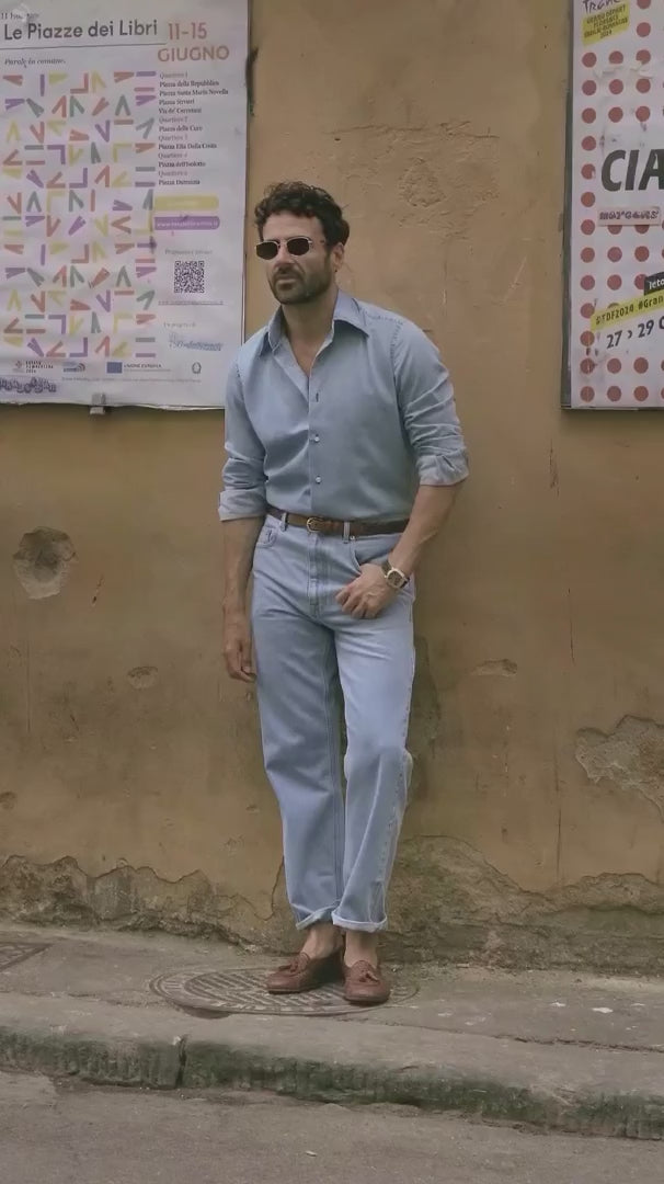 Fade Washed Light Blue Denim Chambray Shirt