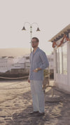 Pleated Powder Blue Twill High Rise Pant