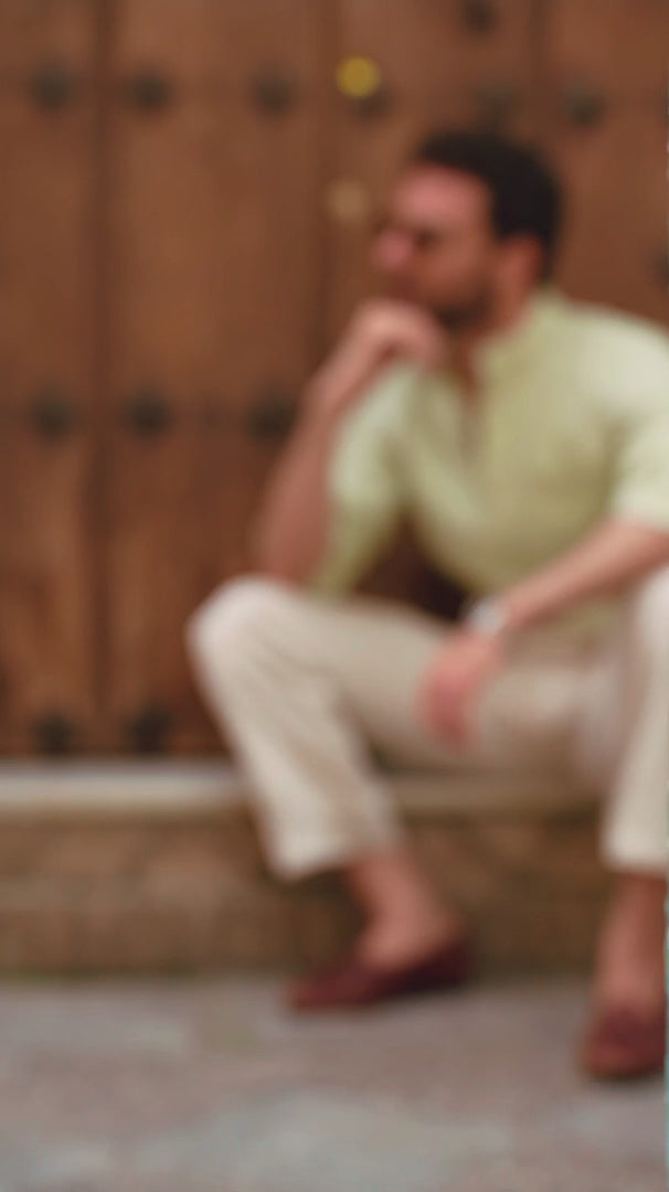 Pleated Sandstone Cotton Twill Pant
