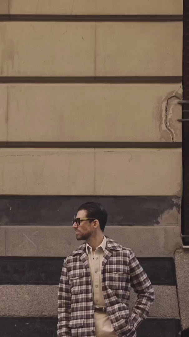 Brown Ecru Checks Flannel Shirt Jacket