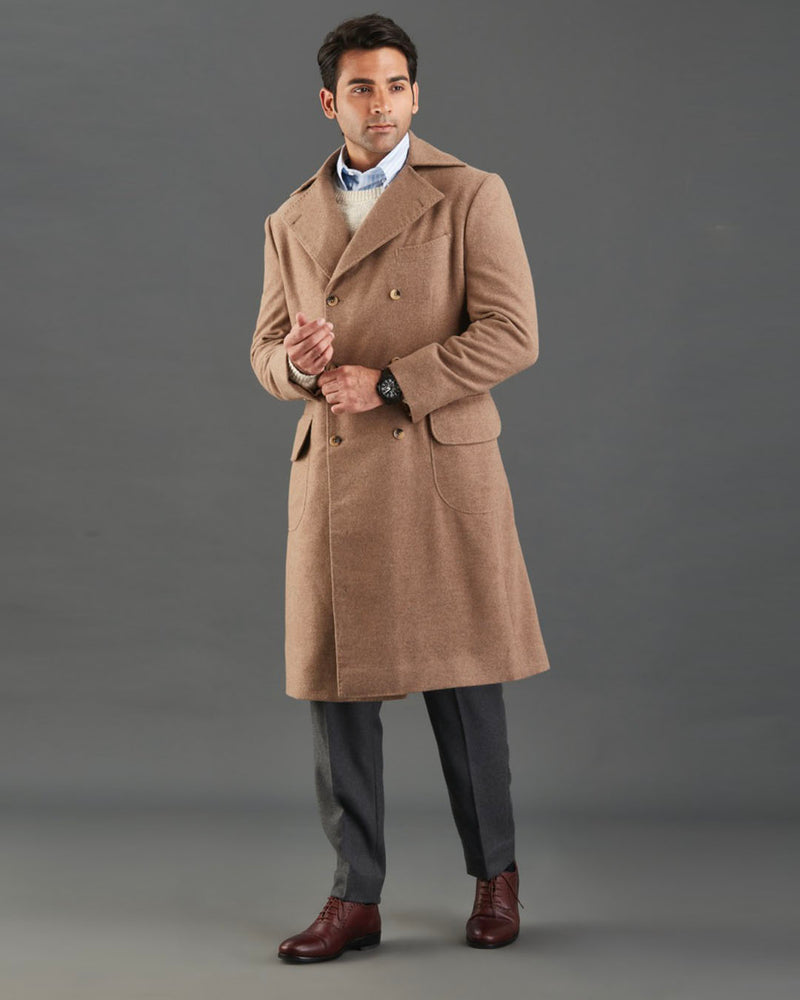Drago 5% Cashmere 95% Wool: Fawn Flannel Over Coat